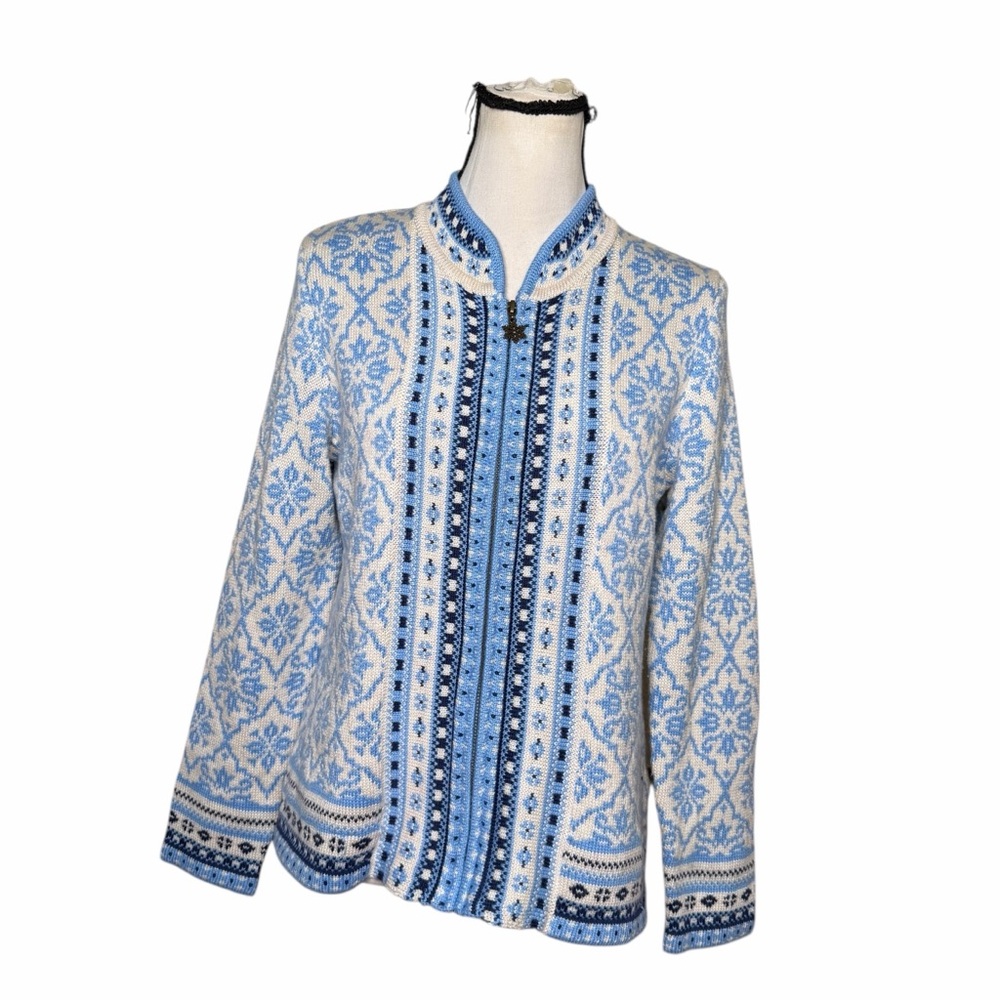 Appleseeds pale blue fair isle zip cardigan